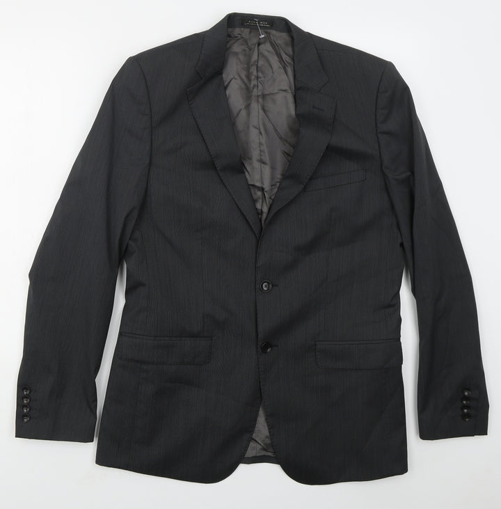Zara Mens Grey Striped Wool Jacket Suit Jacket Size 40