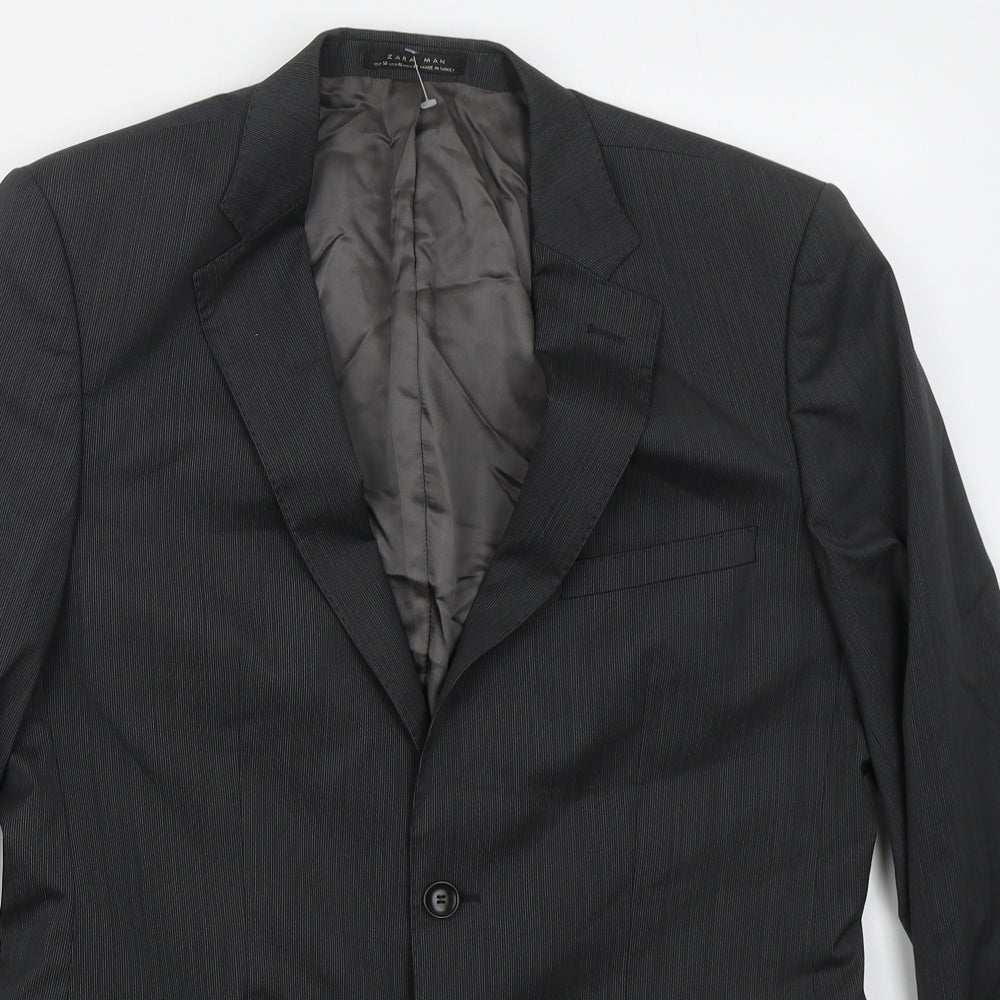 Zara Mens Grey Striped Wool Jacket Suit Jacket Size 40