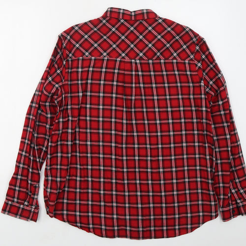 New Look Womens Red Check Cotton Basic Button-Up Size 14 Collared