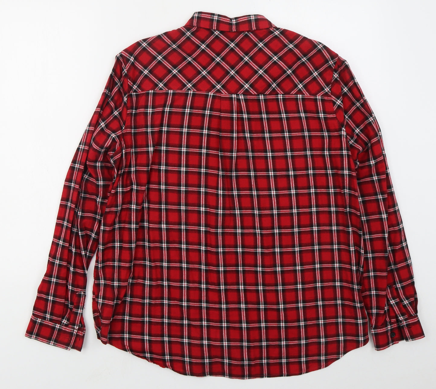 New Look Womens Red Check Cotton Basic Button-Up Size 14 Collared