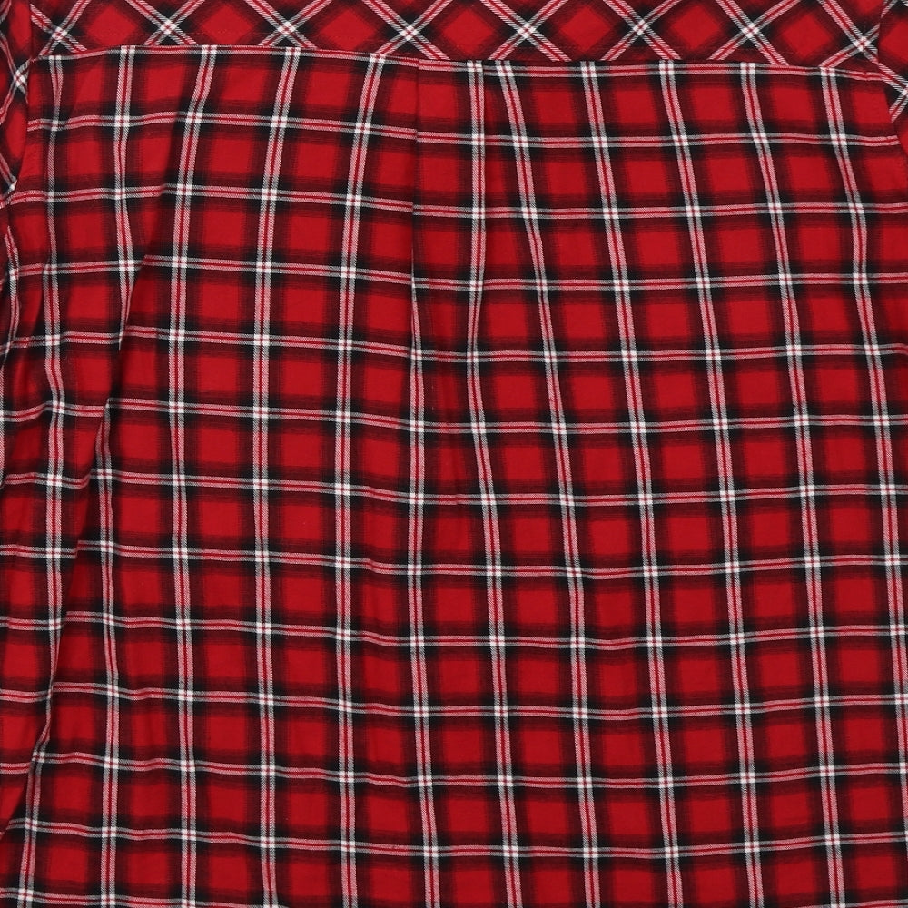 New Look Womens Red Check Cotton Basic Button-Up Size 14 Collared