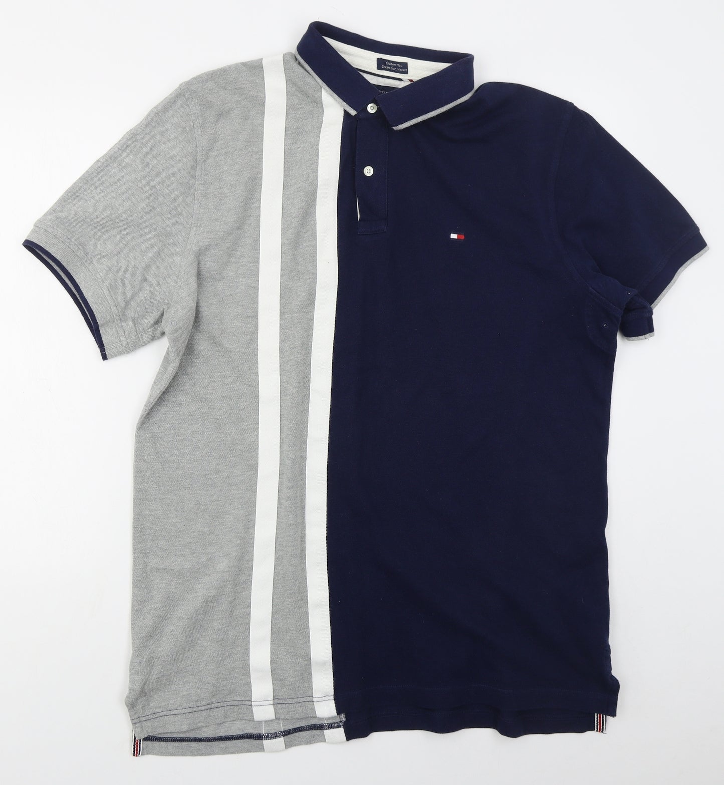 Tommy Hilfiger Mens Blue Striped Cotton  Polo Size XL Collared Pullover