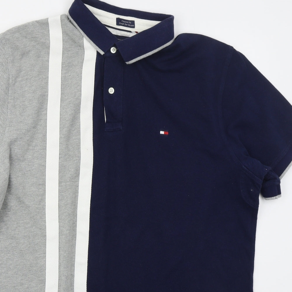Tommy Hilfiger Mens Blue Striped Cotton  Polo Size XL Collared Pullover