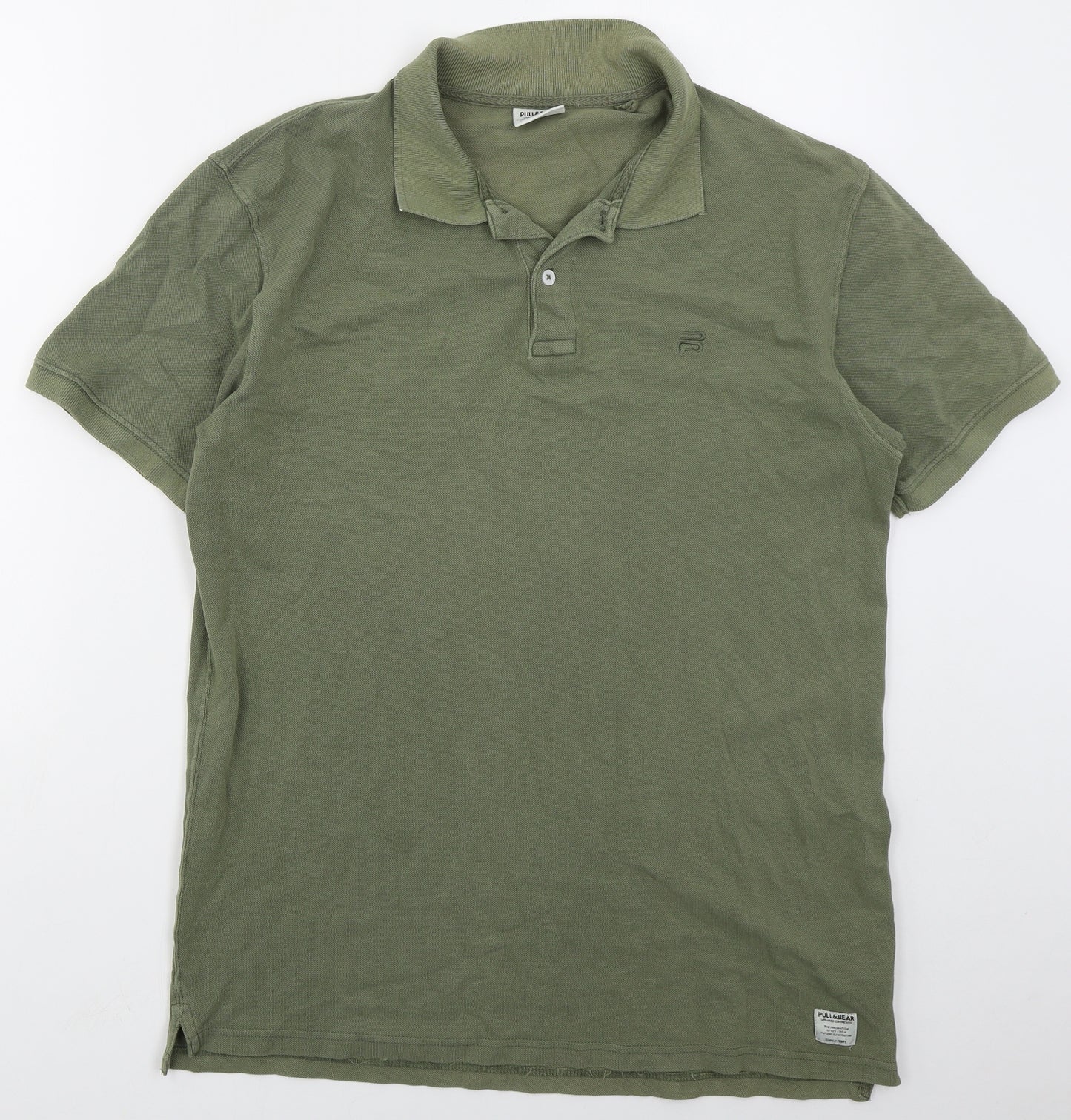 Pull & Bear Mens Green  Cotton  Polo Size L Collared Pullover