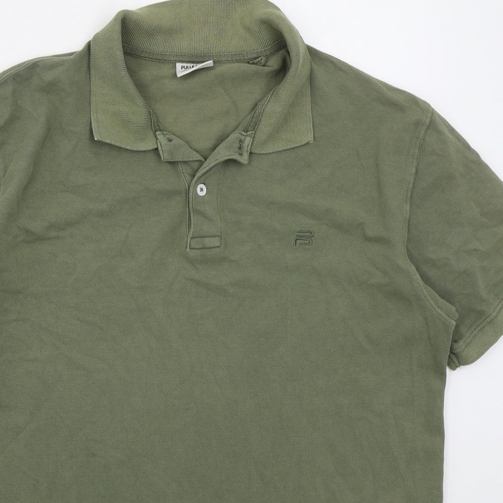 Pull & Bear Mens Green  Cotton  Polo Size L Collared Pullover