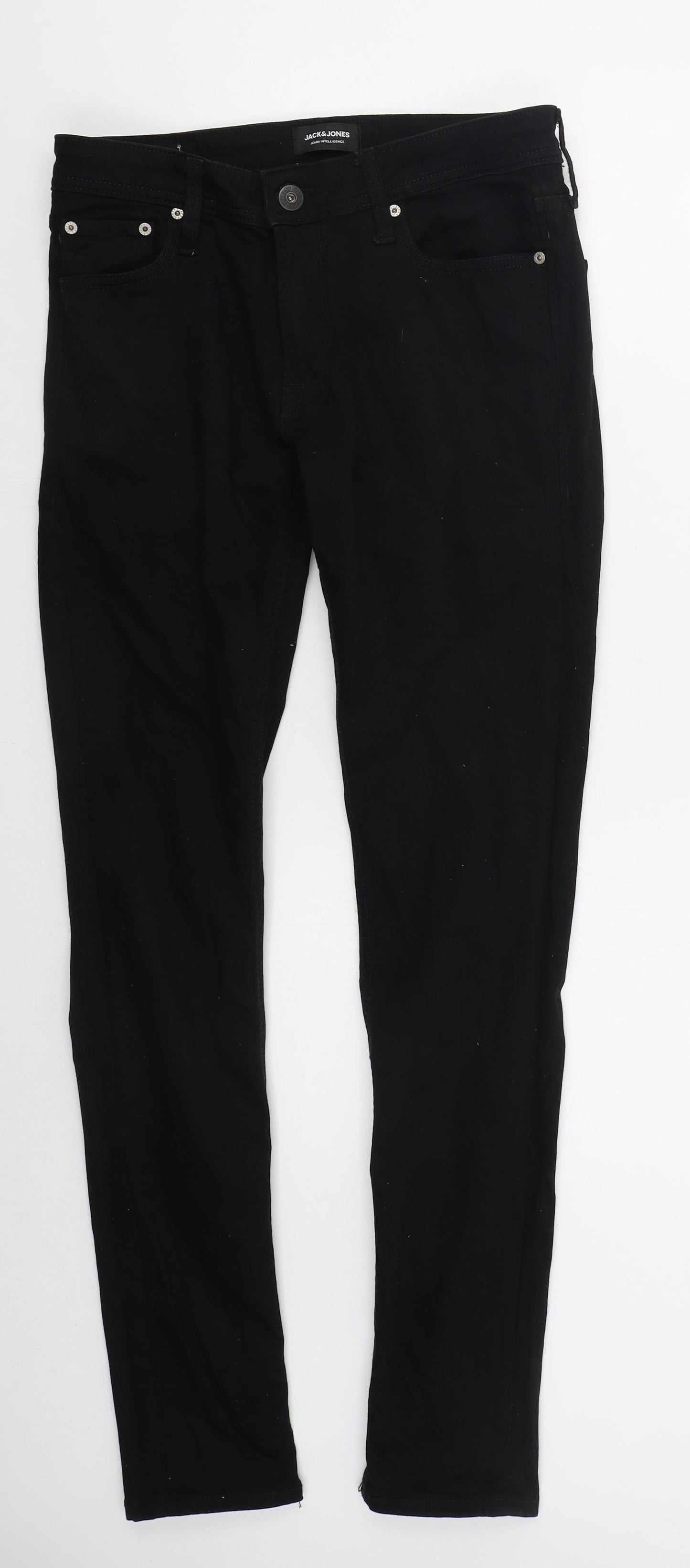 JACK & JONES Mens Black  Cotton Skinny Jeans Size 32 L32 in Regular Button