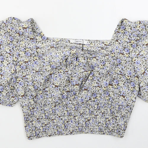 Copperose Womens Blue Floral Polyester Basic Blouse Size M Square Neck
