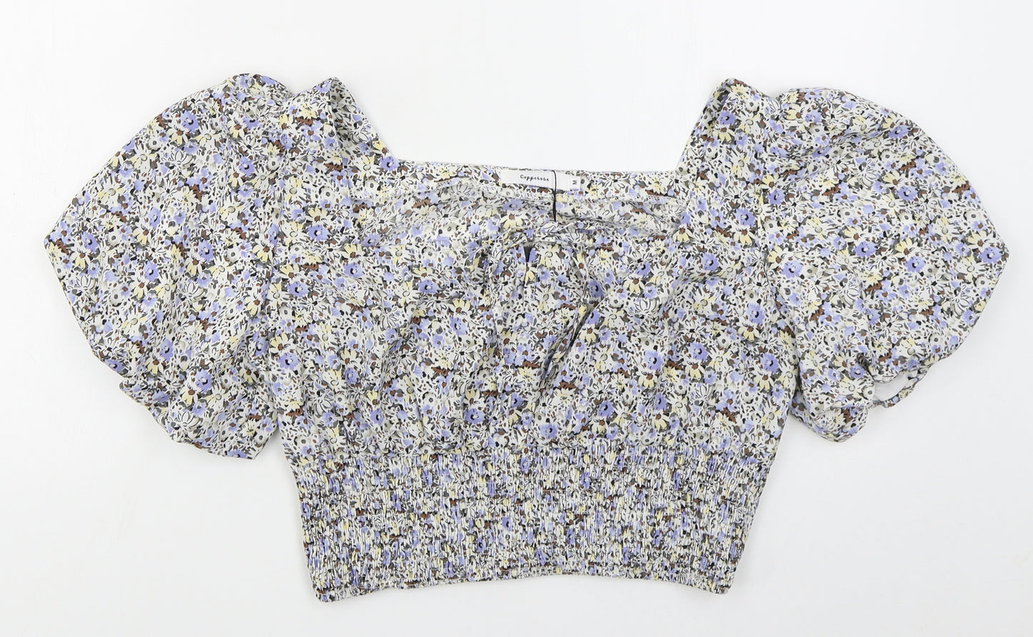 Copperose Womens Blue Floral Polyester Basic Blouse Size M Square Neck