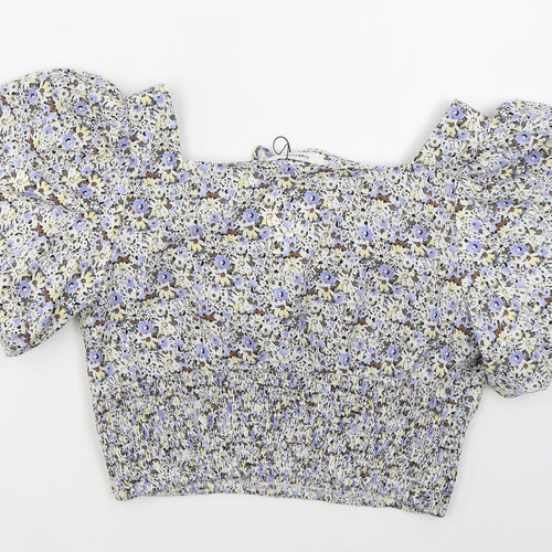 Copperose Womens Blue Floral Polyester Basic Blouse Size M Square Neck