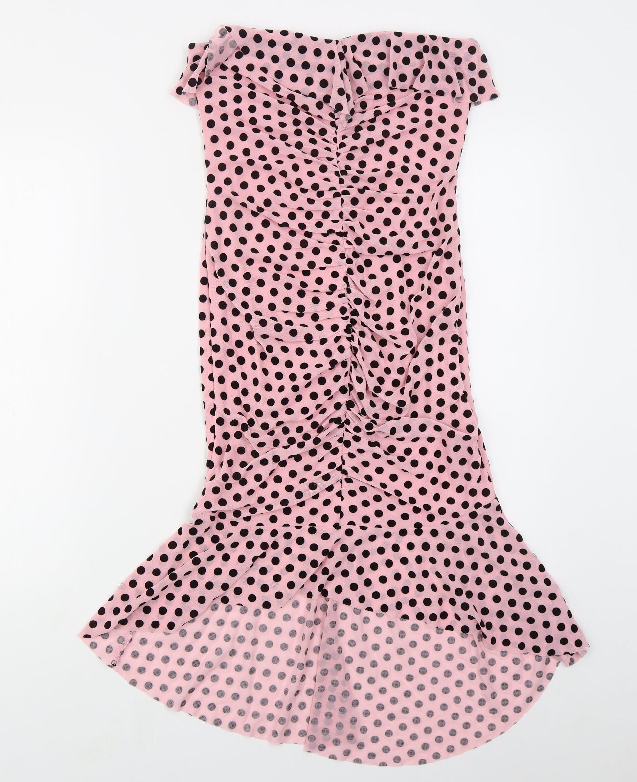 Boohoo Womens Pink Polka Dot Polyester Bodycon  Size 10  Sweetheart Zip