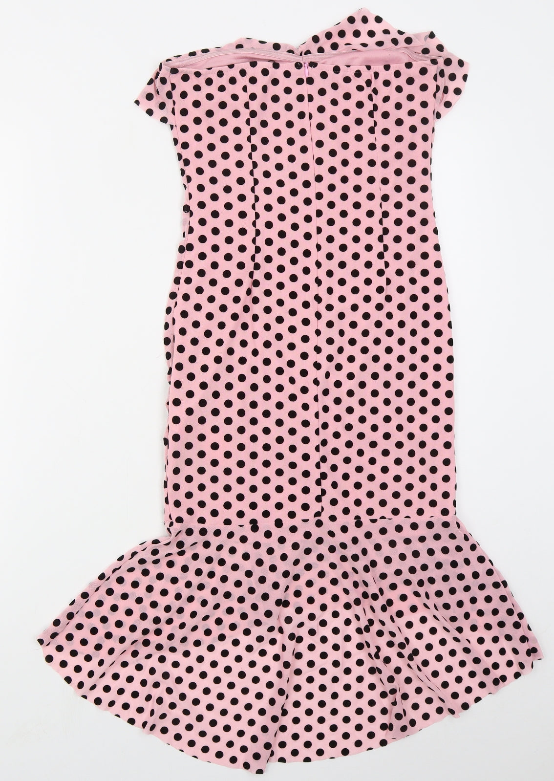 Boohoo Womens Pink Polka Dot Polyester Bodycon  Size 10  Sweetheart Zip