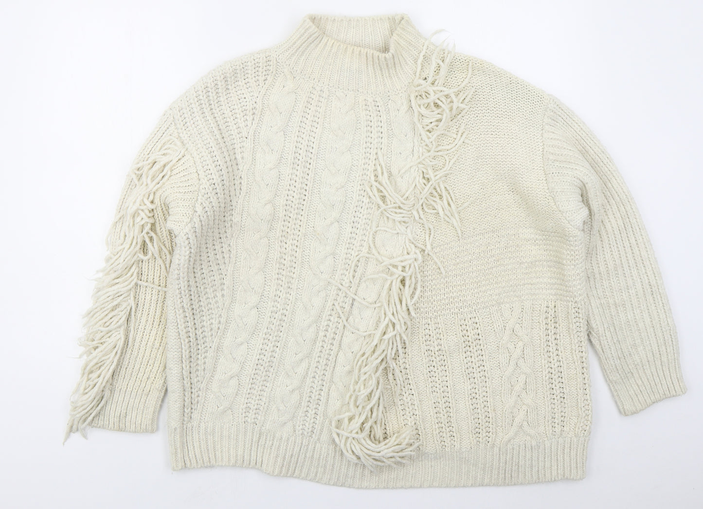 Marks and Spencer Womens Beige Mock Neck  Acrylic Pullover Jumper Size L