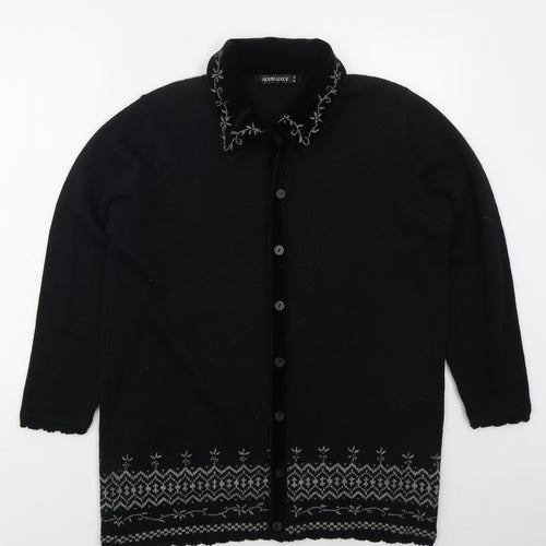 South Lodge Womens Black Collared  Acrylic Cardigan Jumper Size S