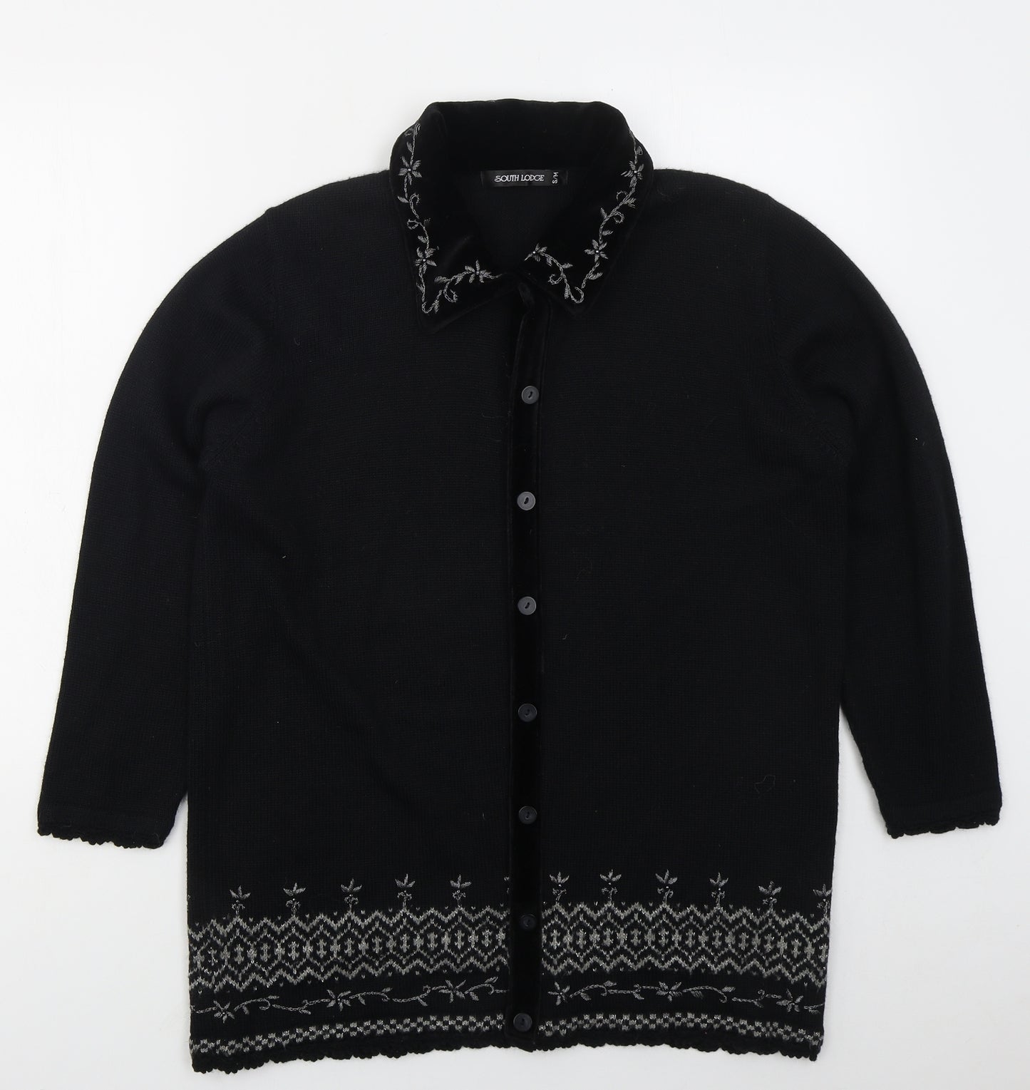 South Lodge Womens Black Collared  Acrylic Cardigan Jumper Size S