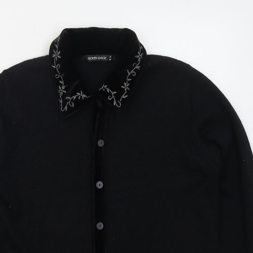 South Lodge Womens Black Collared  Acrylic Cardigan Jumper Size S