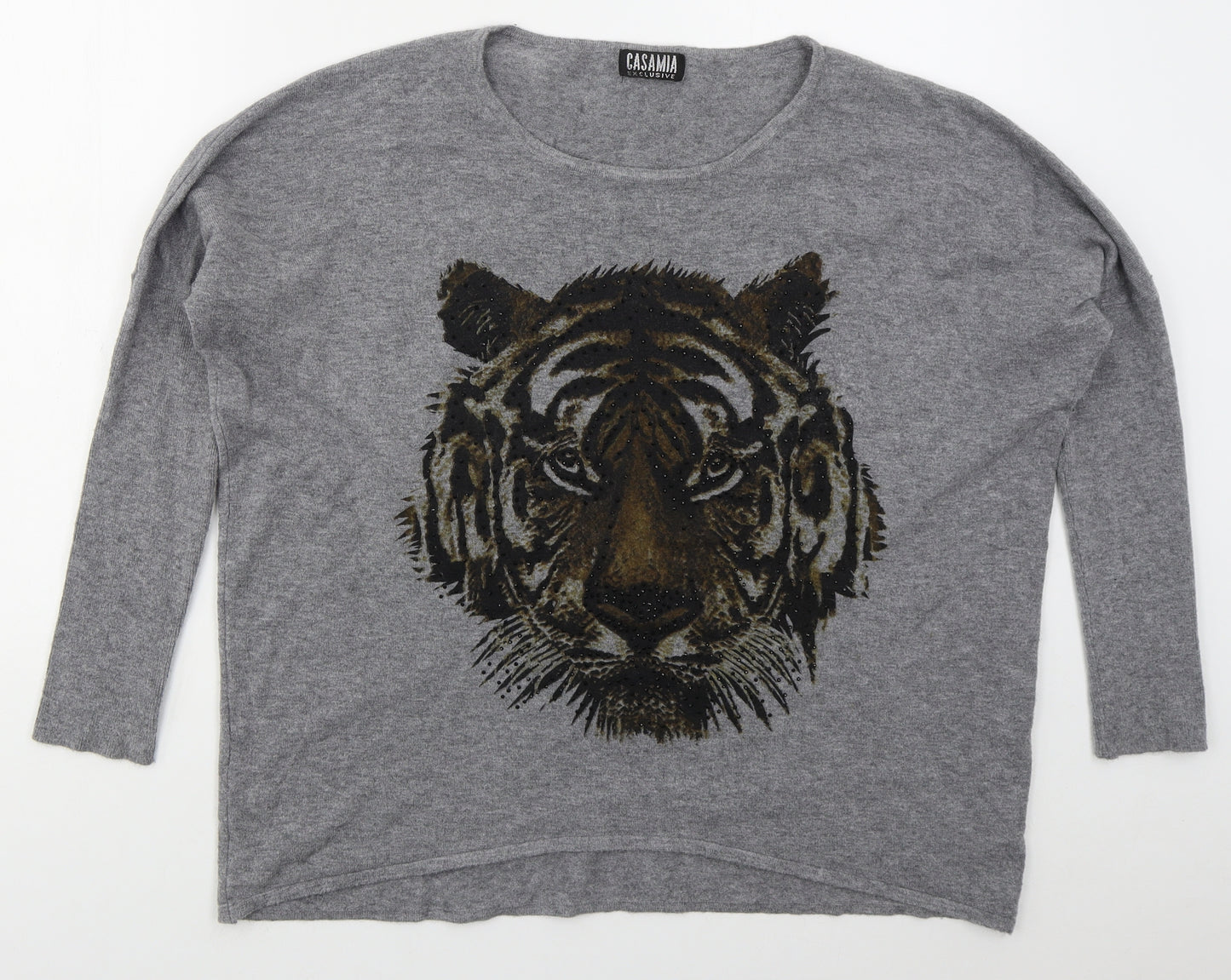 Casamia Womens Grey Round Neck  Polyester Pullover Jumper Size L   - Tiger