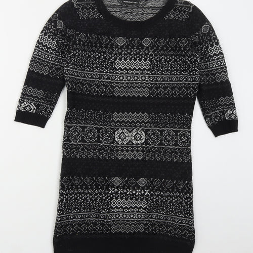 Warehouse Womens Grey Crew Neck Geometric Acrylic Pullover Jumper Size 8