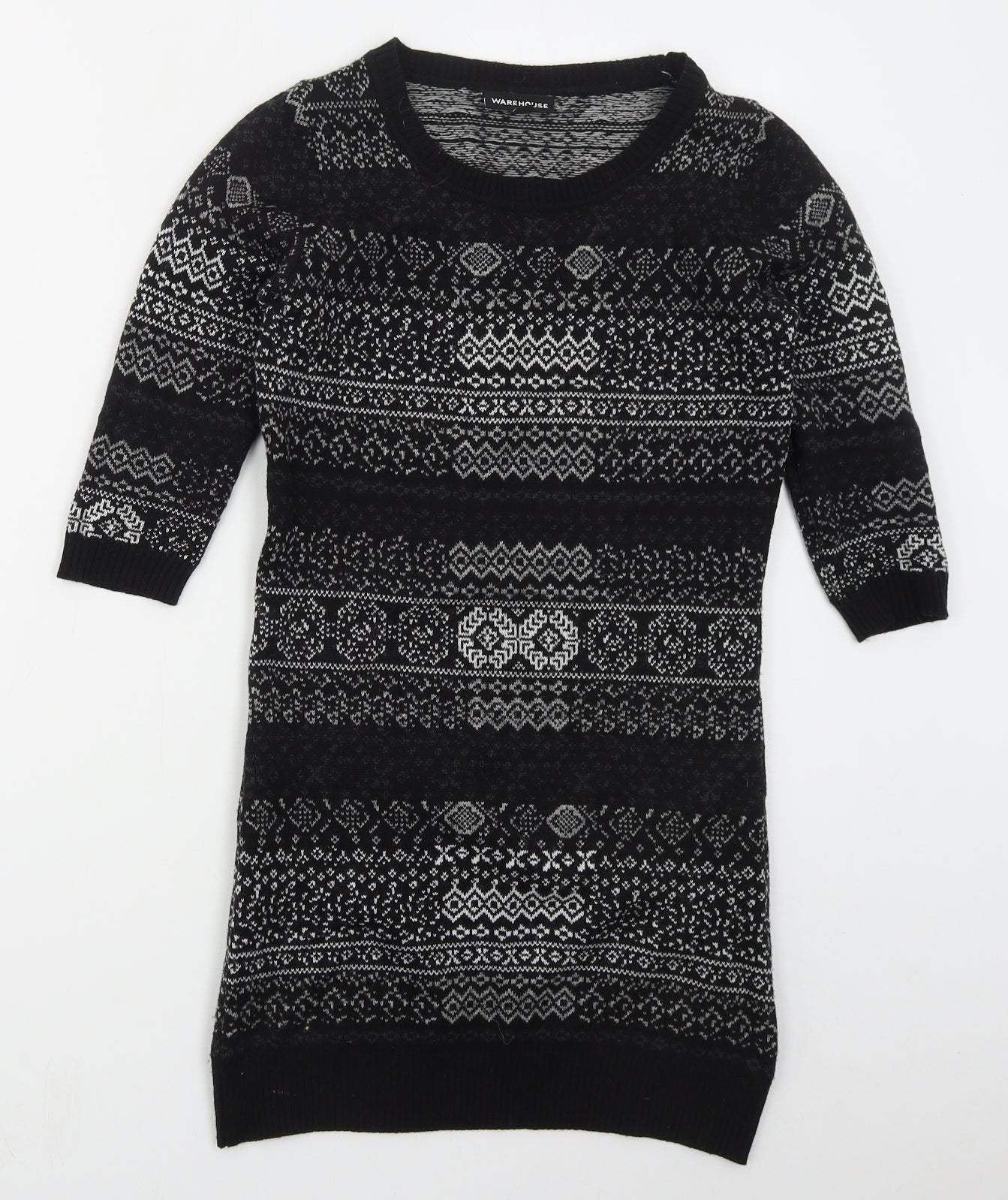 Warehouse Womens Grey Crew Neck Geometric Acrylic Pullover Jumper Size 8