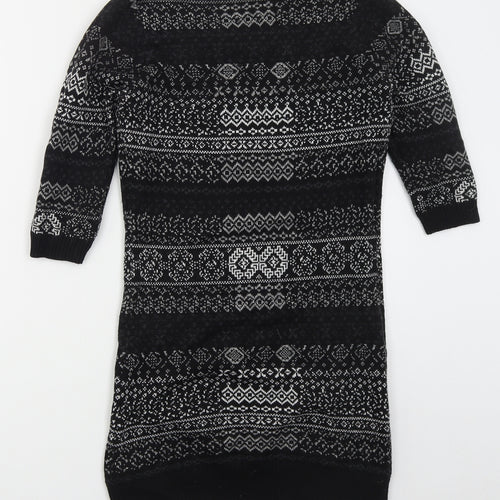 Warehouse Womens Grey Crew Neck Geometric Acrylic Pullover Jumper Size 8