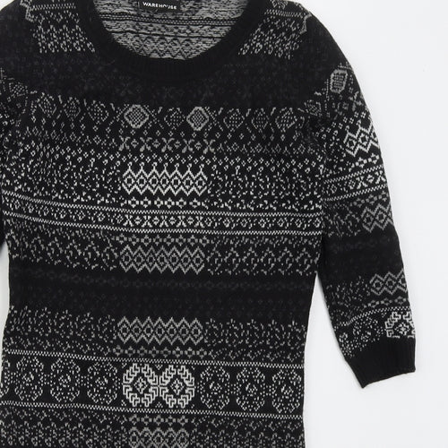 Warehouse Womens Grey Crew Neck Geometric Acrylic Pullover Jumper Size 8