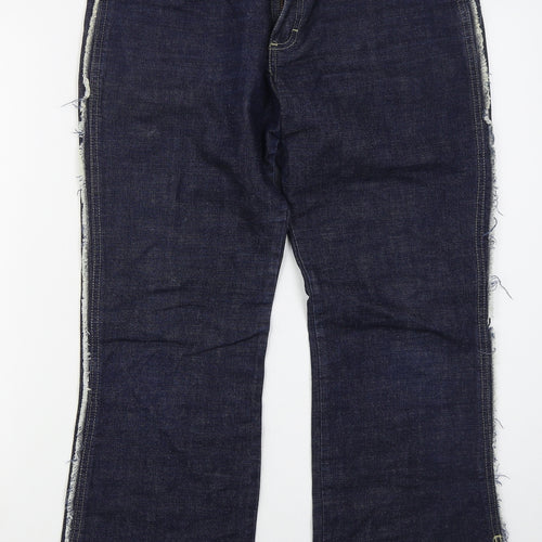 Preworn Womens Blue  Cotton Bootcut Jeans Size 32 in L29 in Regular Button - Frayed Sides and Hem