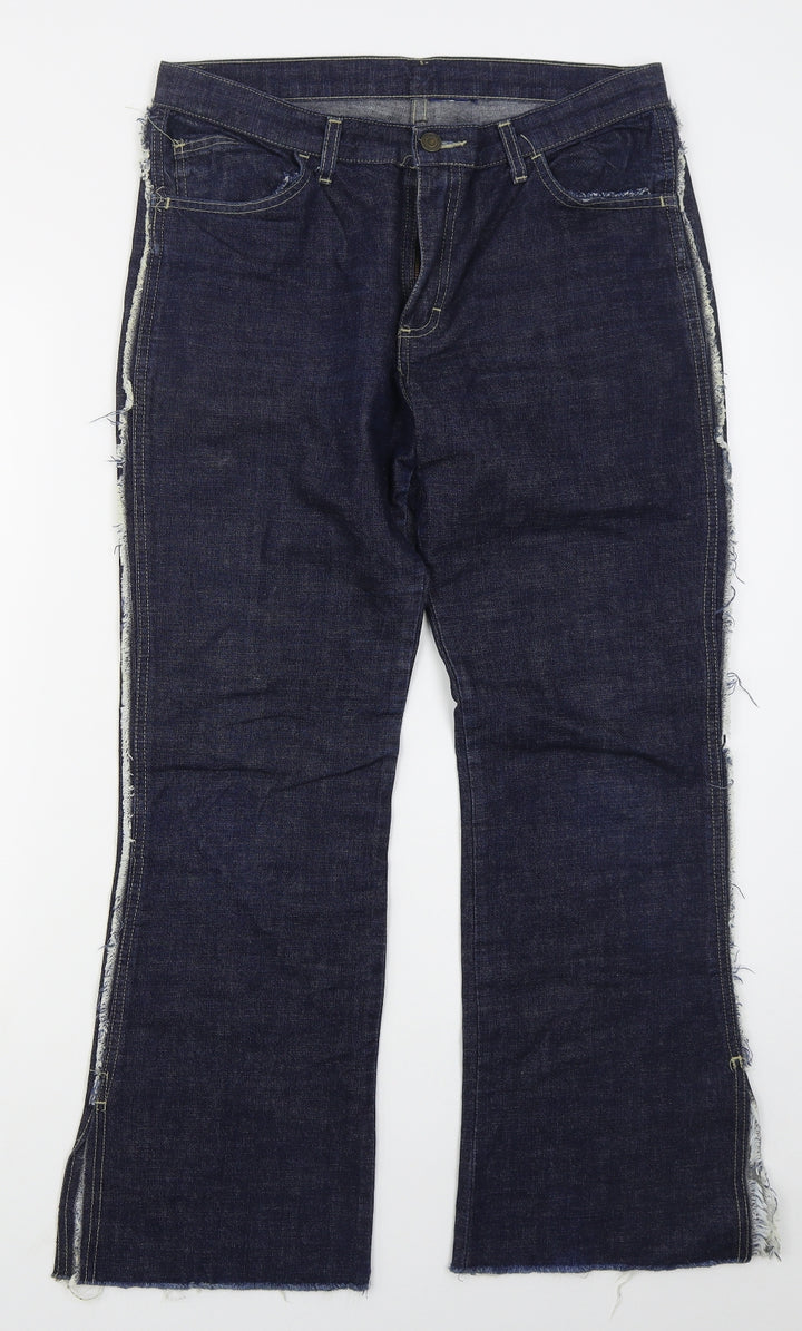 Preworn Womens Blue  Cotton Bootcut Jeans Size 32 in L29 in Regular Button - Frayed Sides and Hem