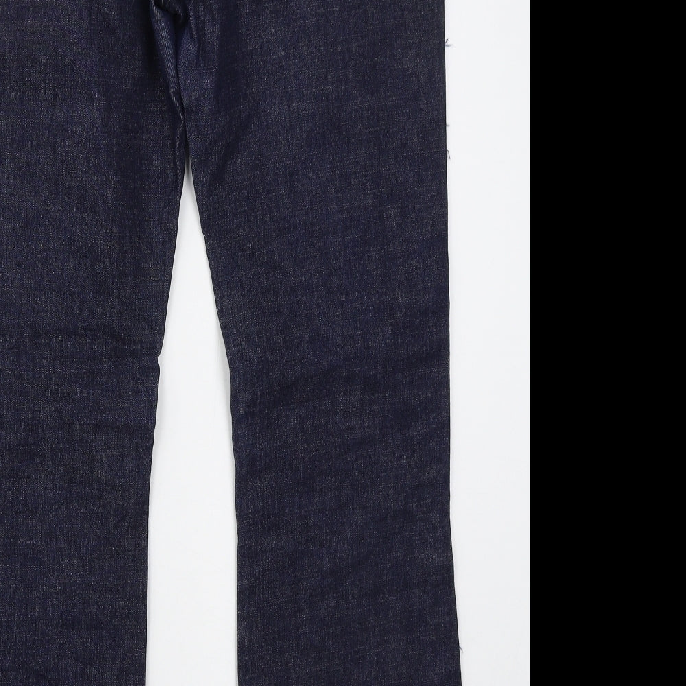 Preworn Womens Blue  Cotton Bootcut Jeans Size 32 in L29 in Regular Button - Frayed Sides and Hem