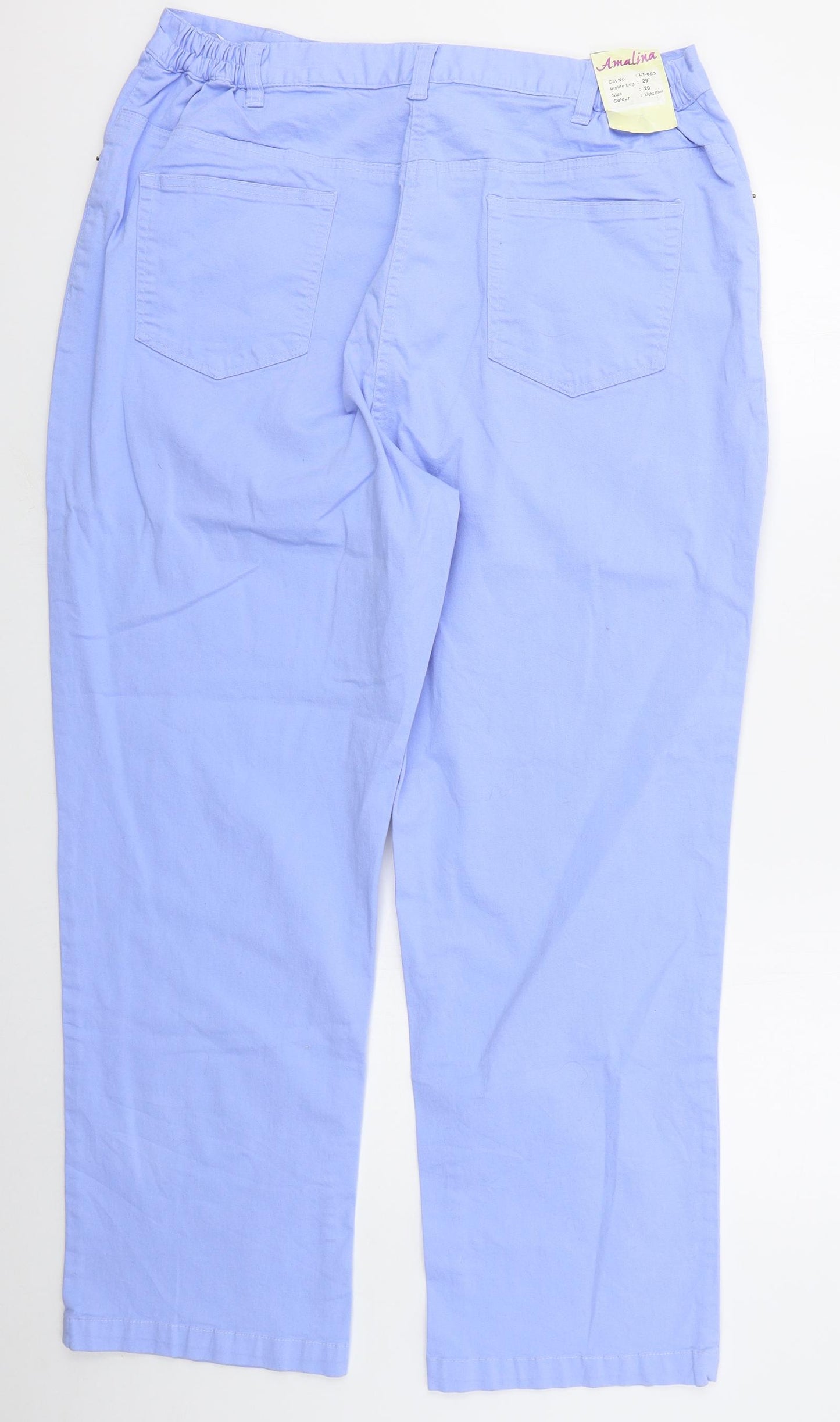 Amalina Womens Blue  Cotton Trousers  Size 20 L29 in Regular Button