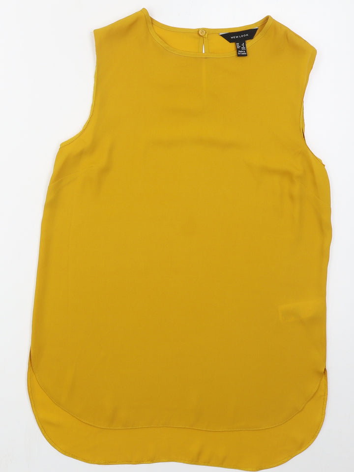 New Look Womens Yellow Polyester Basic Tank Size 8 Round Neck