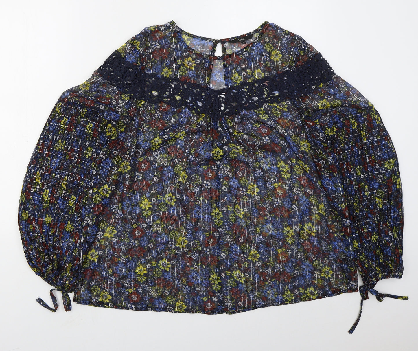 NEXT Womens Blue Floral Polyester Basic Blouse Size 16 Round Neck