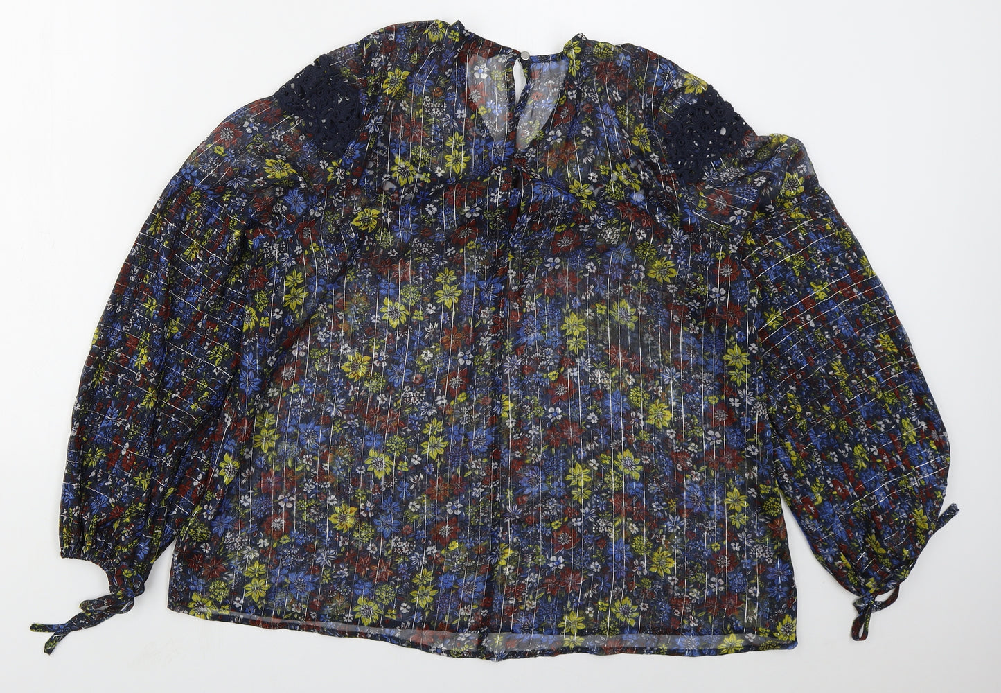 NEXT Womens Blue Floral Polyester Basic Blouse Size 16 Round Neck