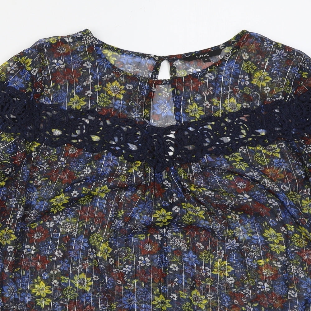 NEXT Womens Blue Floral Polyester Basic Blouse Size 16 Round Neck