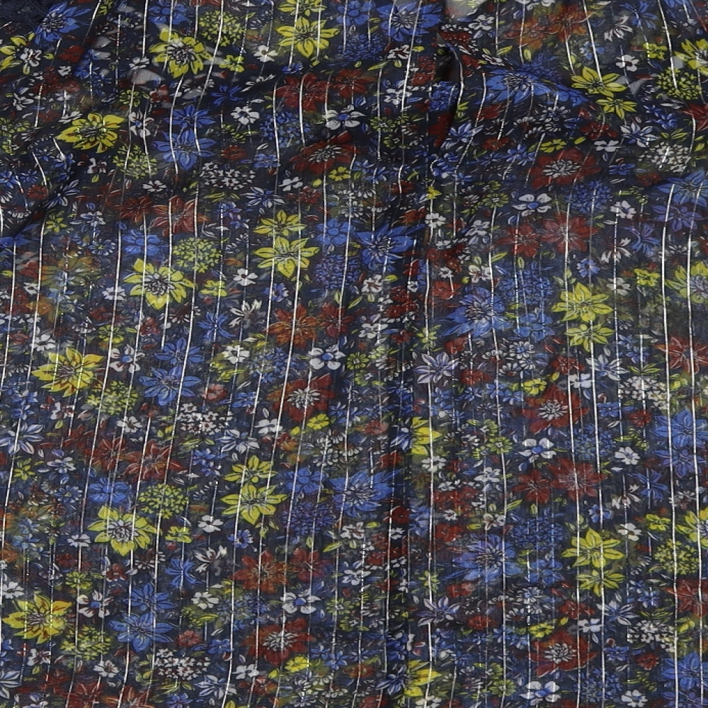 NEXT Womens Blue Floral Polyester Basic Blouse Size 16 Round Neck