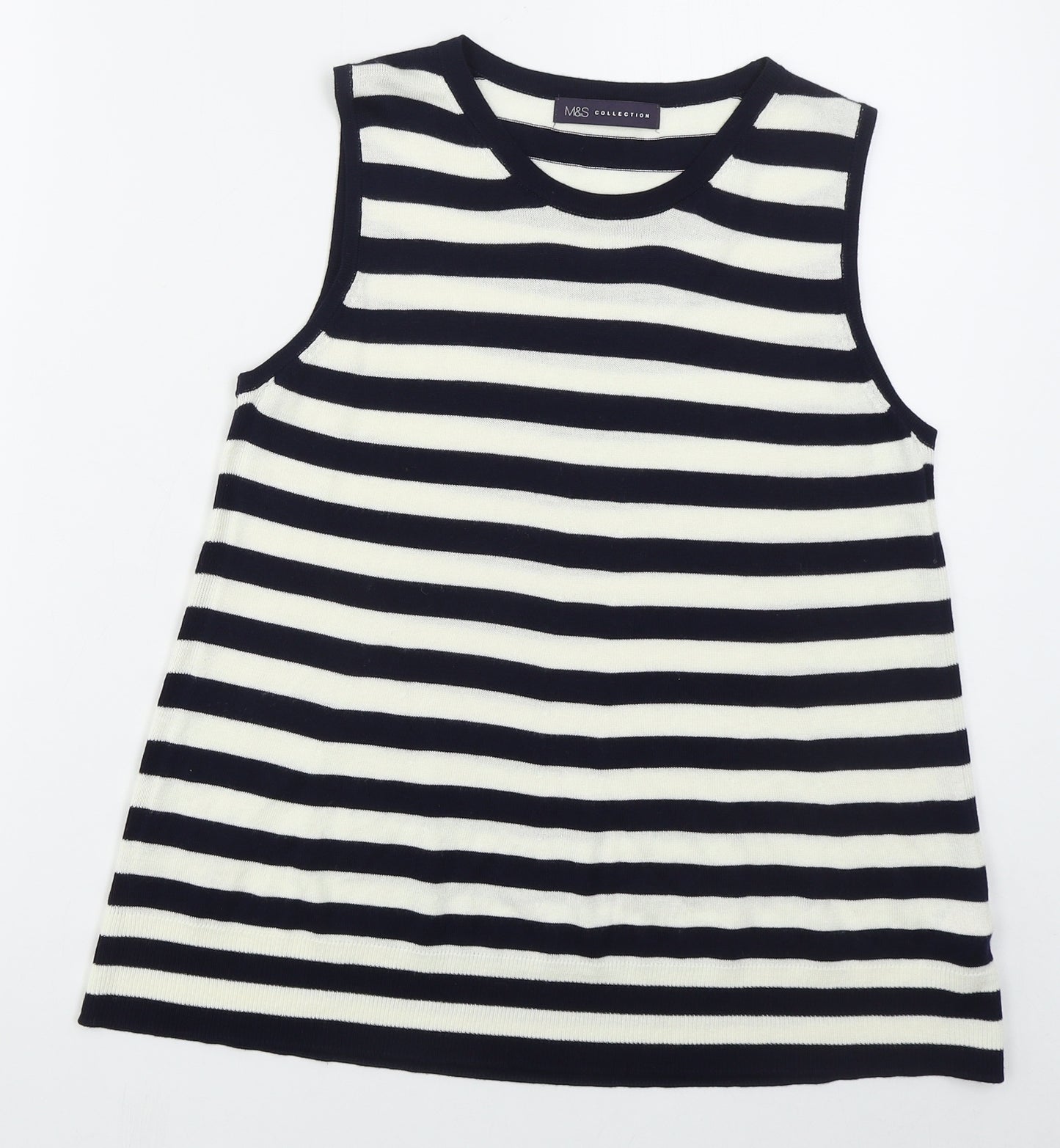 Marks and Spencer Womens Blue Crew Neck Striped Acrylic Vest Jumper Size M