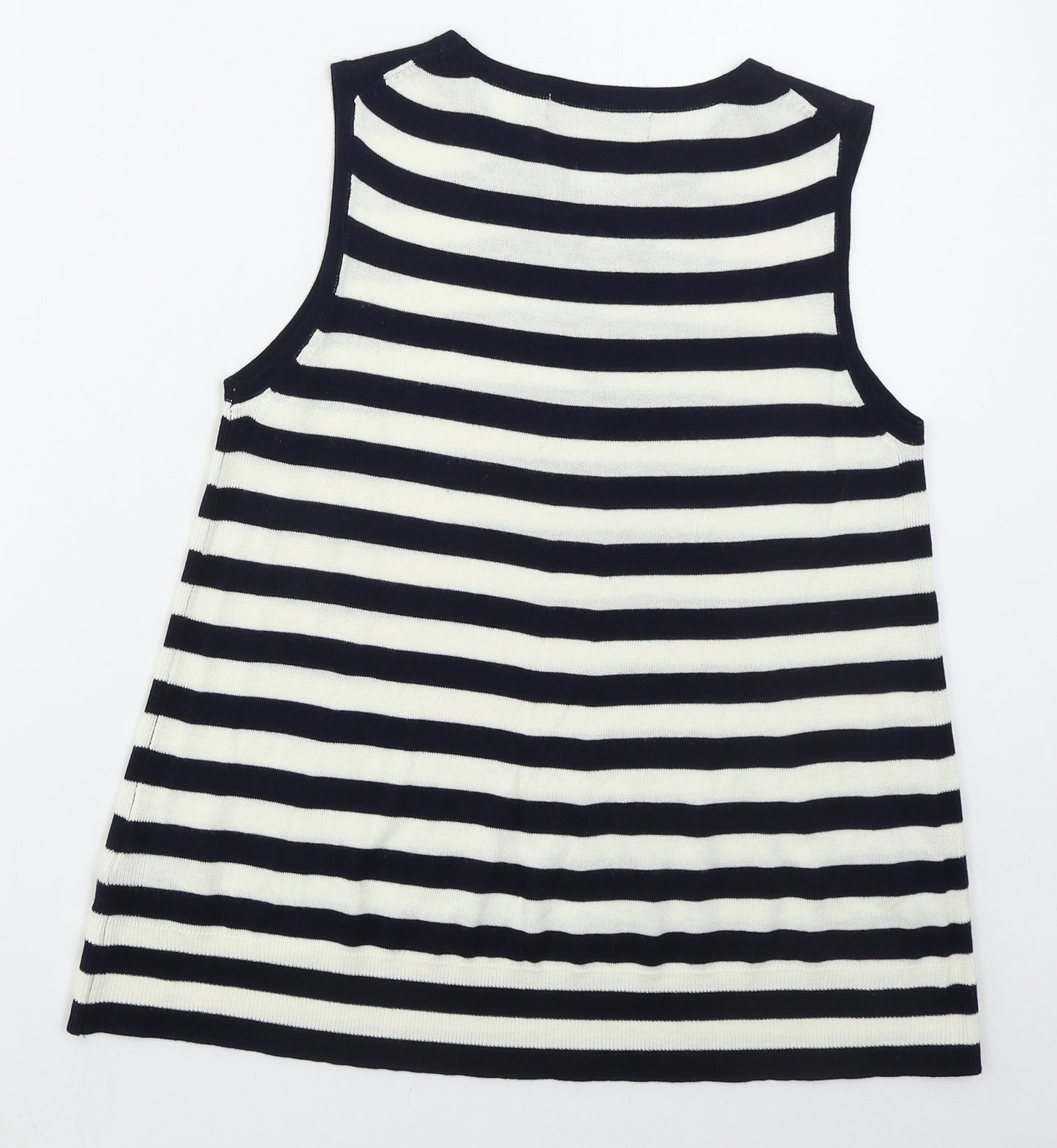 Marks and Spencer Womens Blue Crew Neck Striped Acrylic Vest Jumper Size M