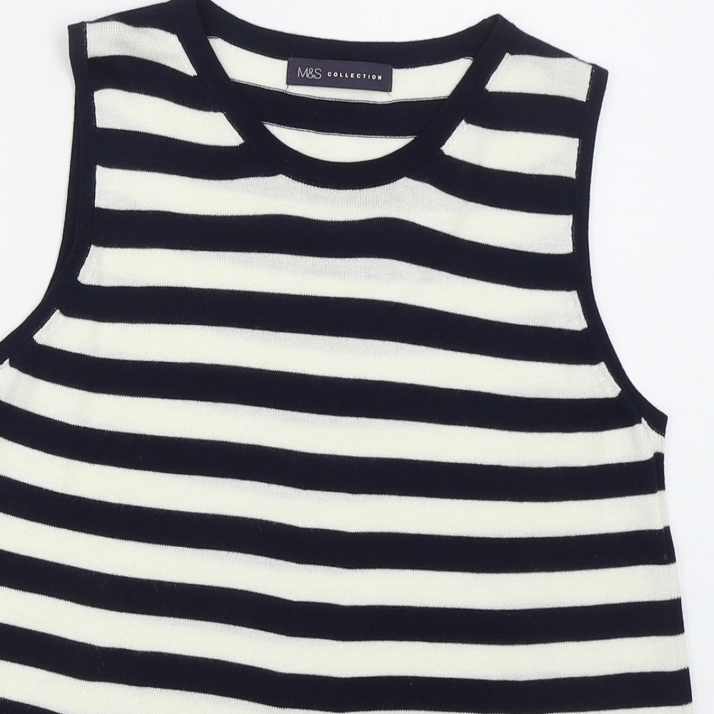 Marks and Spencer Womens Blue Crew Neck Striped Acrylic Vest Jumper Size M