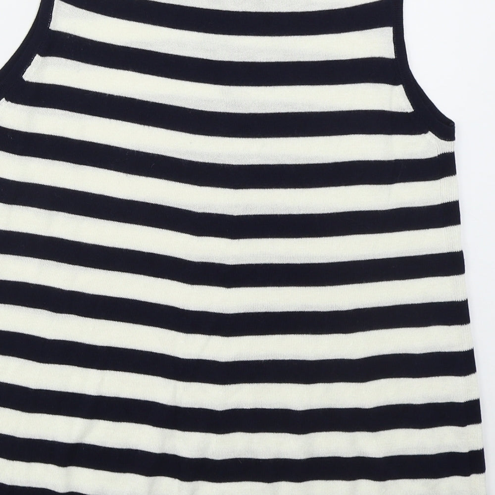 Marks and Spencer Womens Blue Crew Neck Striped Acrylic Vest Jumper Size M