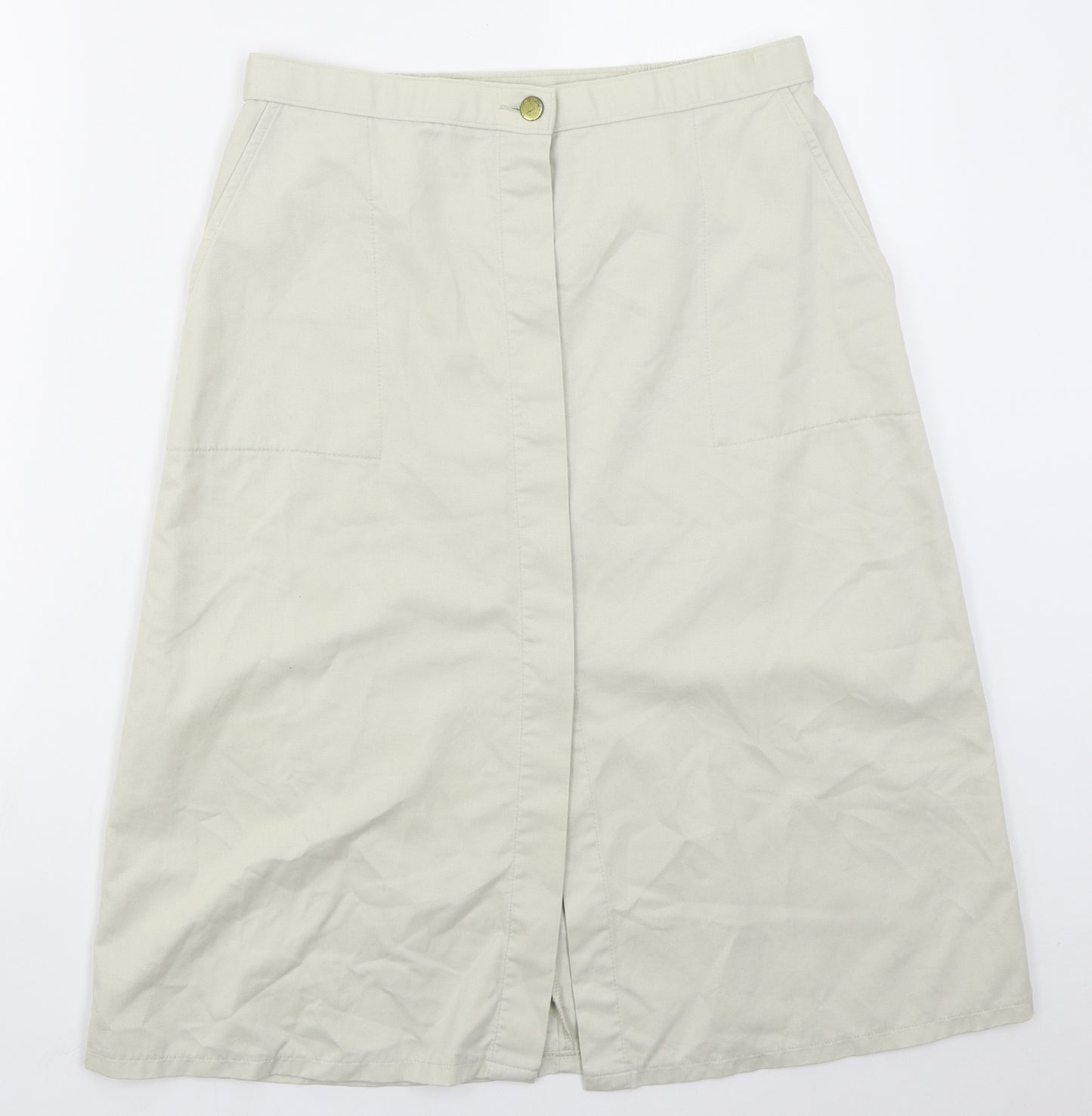 Preworn Womens Beige  Polyester A-Line Skirt Size 30 in   Button