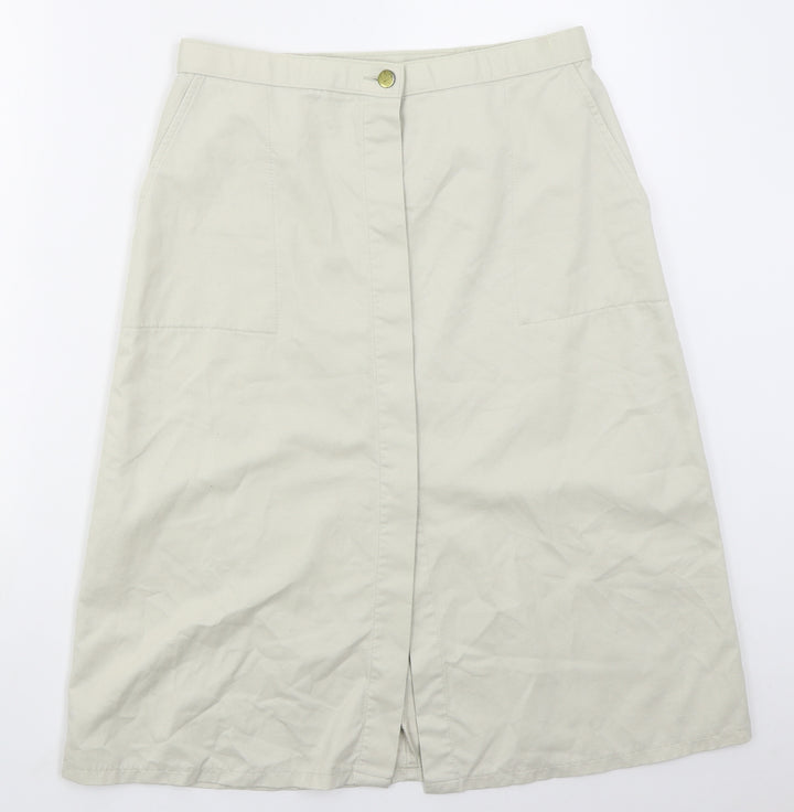 Preworn Womens Beige Polyester A-Line Skirt Size 30 in Button