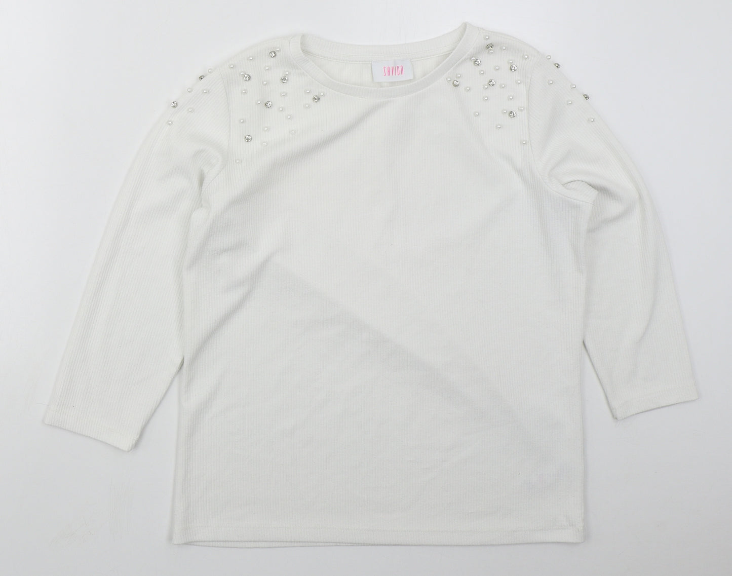 Savior Womens White  Polyester Basic T-Shirt Size L Crew Neck