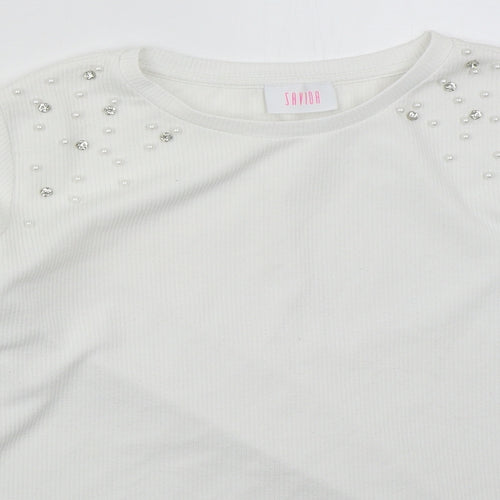 Savior Womens White  Polyester Basic T-Shirt Size L Crew Neck