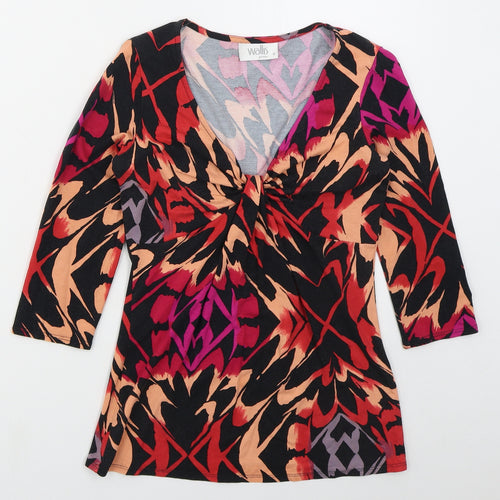 Wallis Womens Black Geometric Viscose Basic T-Shirt Size 8 V-Neck