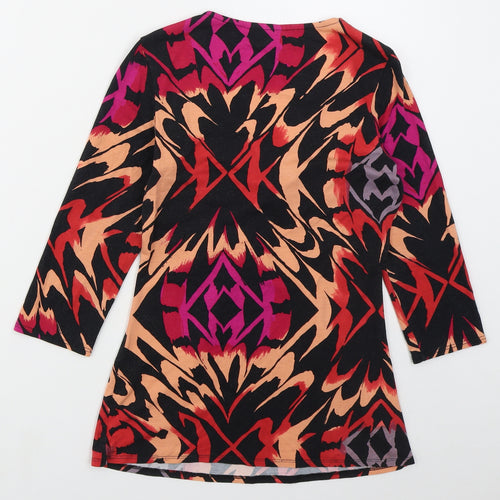 Wallis Womens Black Geometric Viscose Basic T-Shirt Size 8 V-Neck
