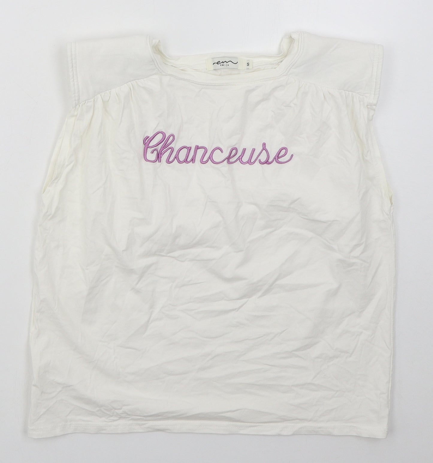 Emi Jo Womens White  Cotton Basic T-Shirt Size S Round Neck - Chanceuse