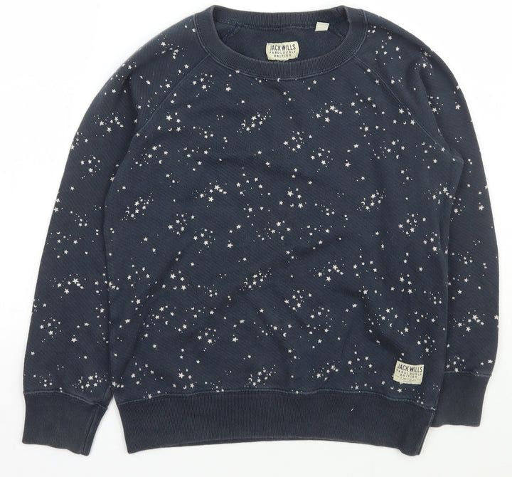 Jack Wills Womens Blue Boat Neck Geometric Cotton Pullover Jumper Size XS