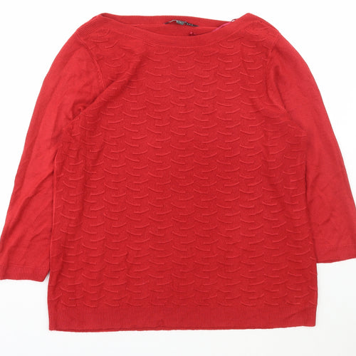 Love Knitwear Womens Red Boat Neck Geometric Acrylic Pullover Jumper Size 16   - BHS