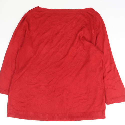 Love Knitwear Womens Red Boat Neck Geometric Acrylic Pullover Jumper Size 16   - BHS