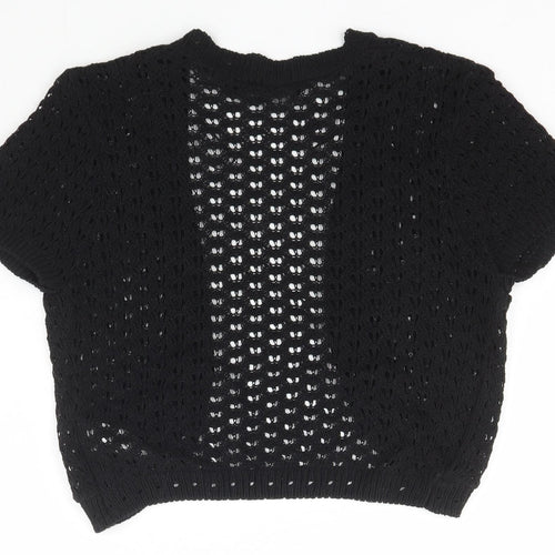 New Look Womens Black V-Neck  Cotton Cape Jumper Size 10