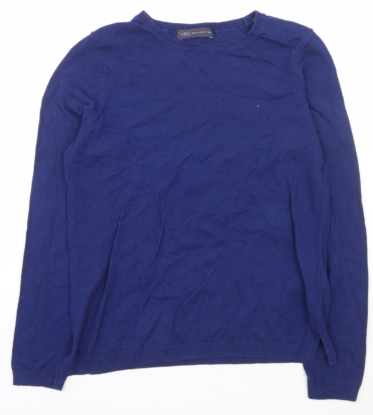 Marks and Spencer Womens Blue Boat Neck  Cotton Pullover Jumper Size 14