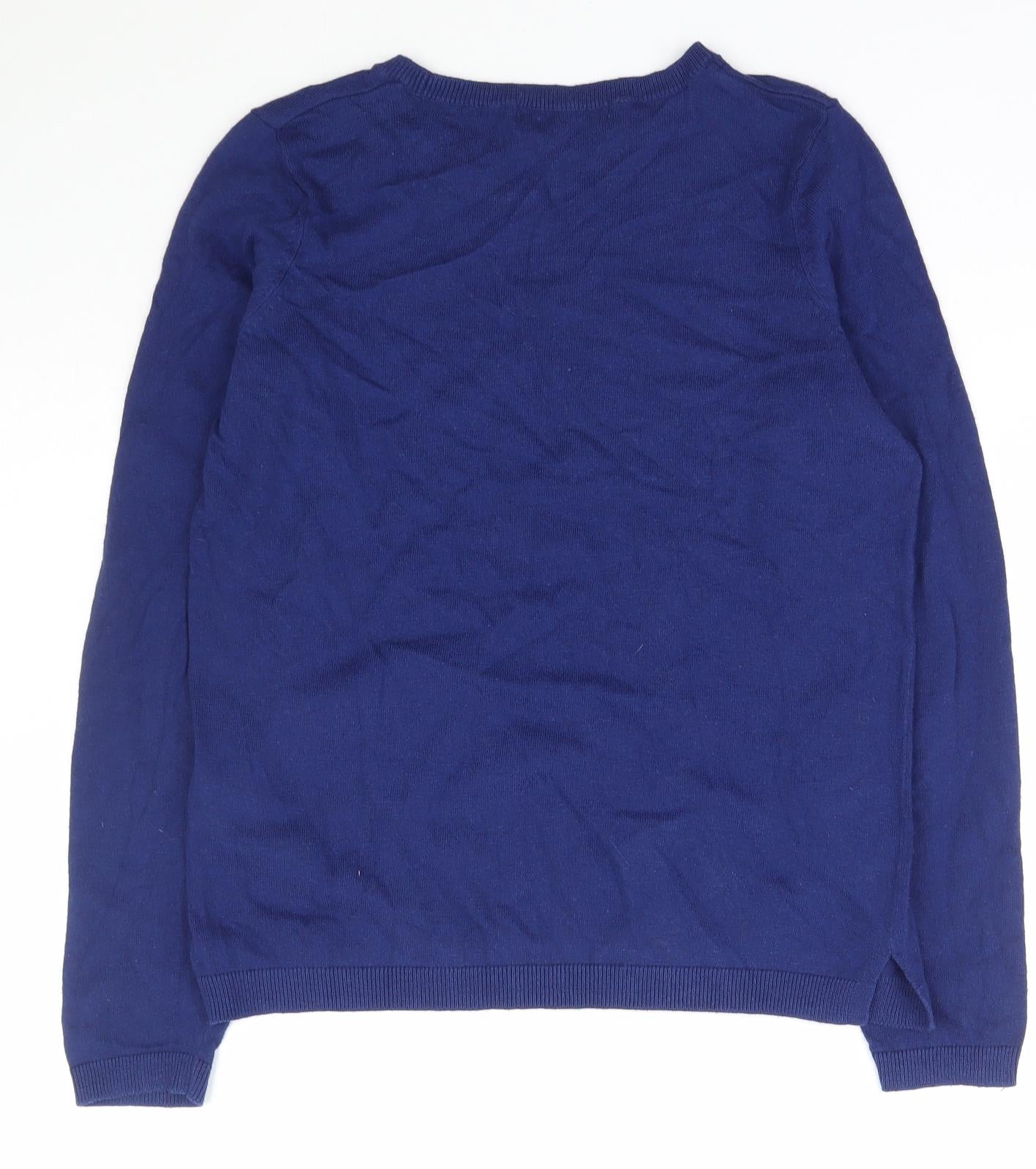 Marks and Spencer Womens Blue Boat Neck  Cotton Pullover Jumper Size 14